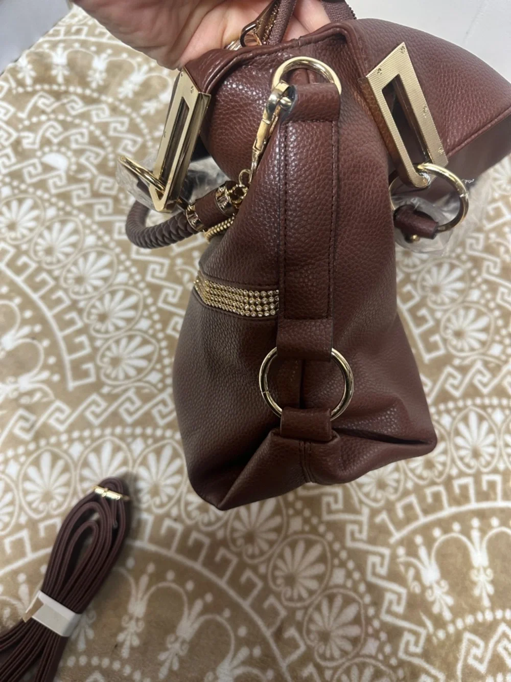 Dasein Hobo shoulder/ Crossbody Bag in soft faux leather with accent Rhinestones